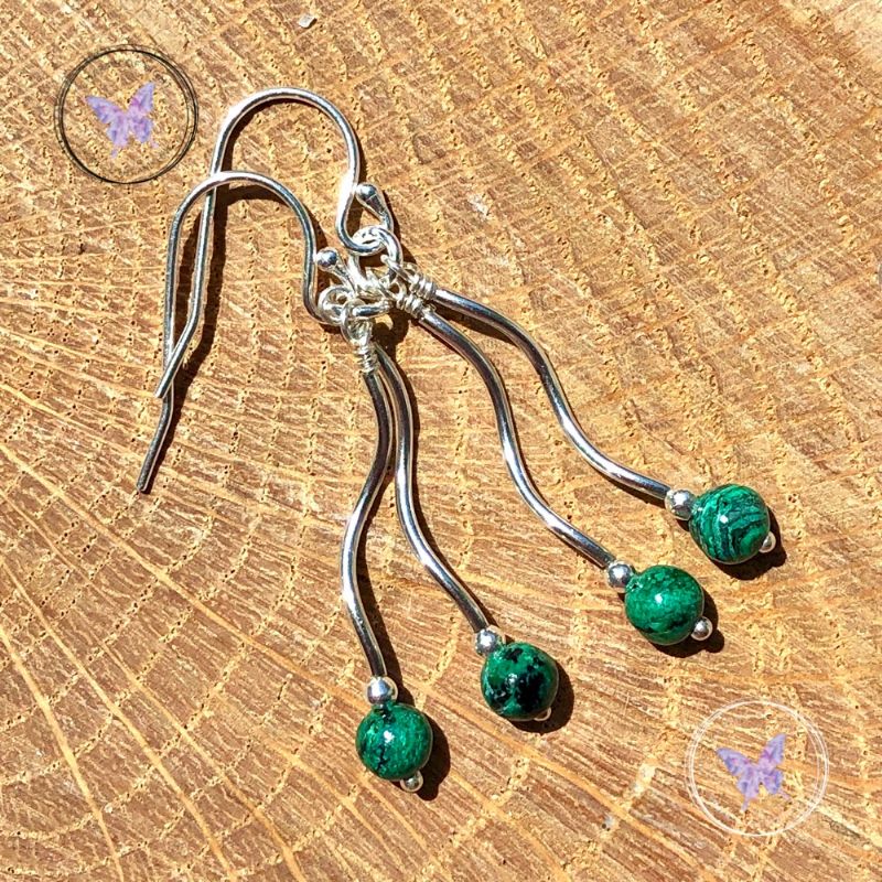 Chrysocolla Silver Double Twirl Dangler Earrings